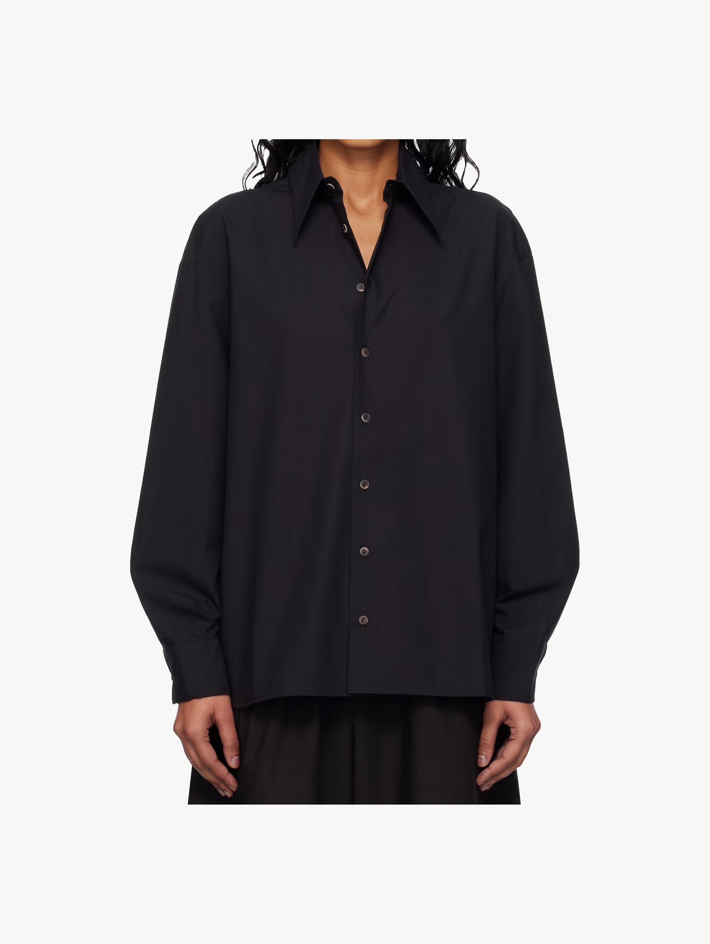 Black cotton poplin oversized long sleeve shirt