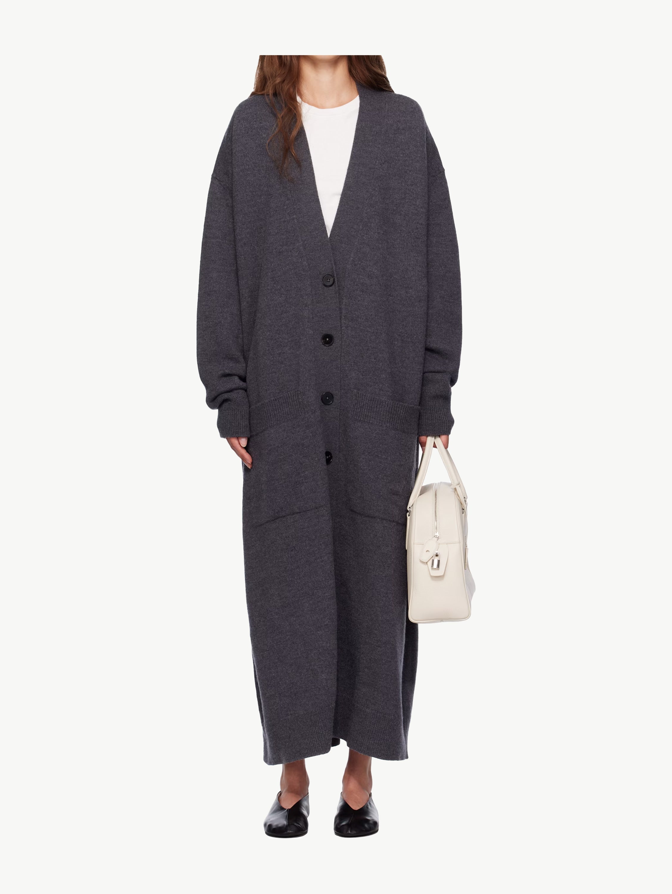 Grey long v-neck knitted cardigan