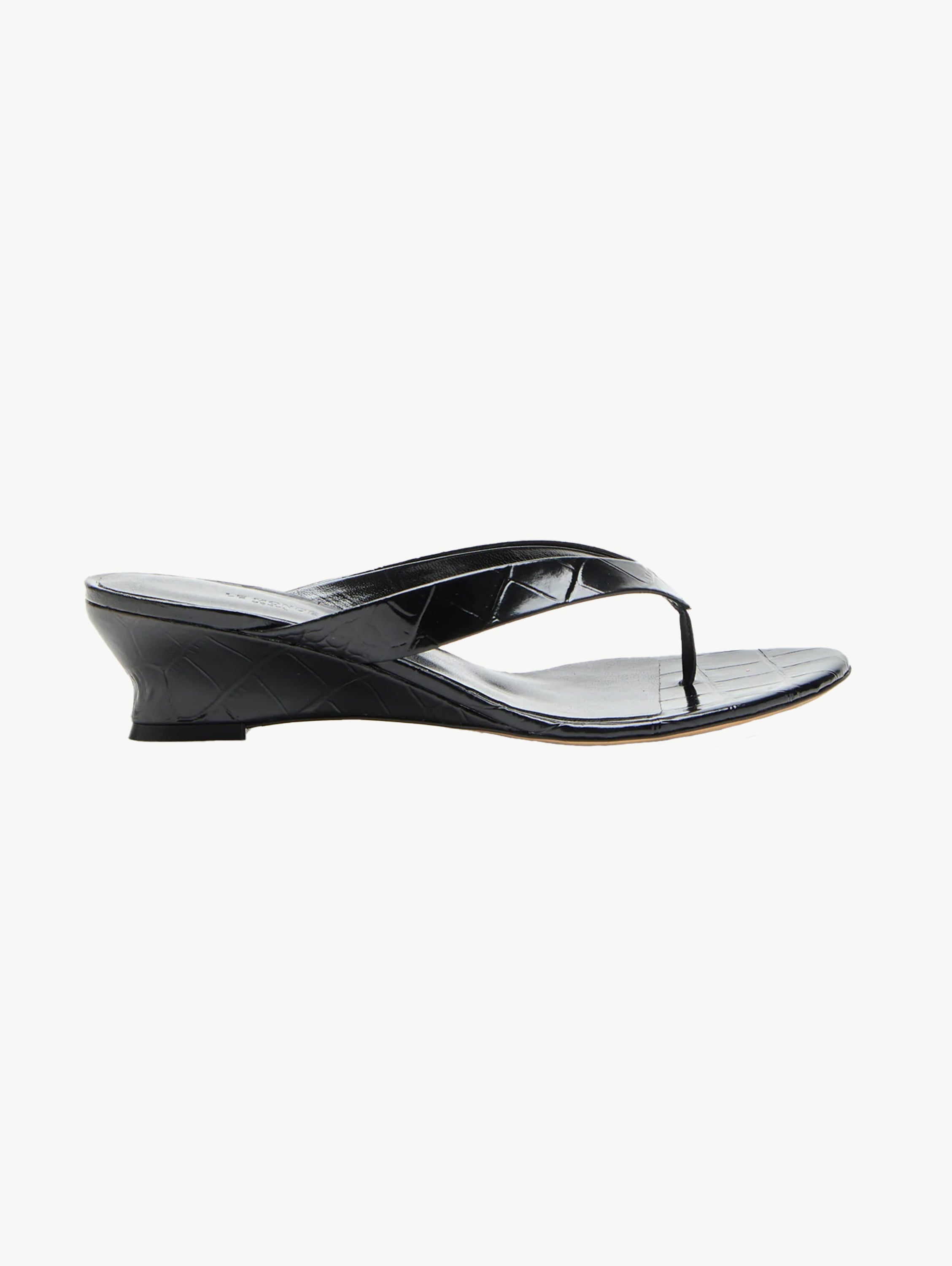 Croc-effect leather wedge sandals