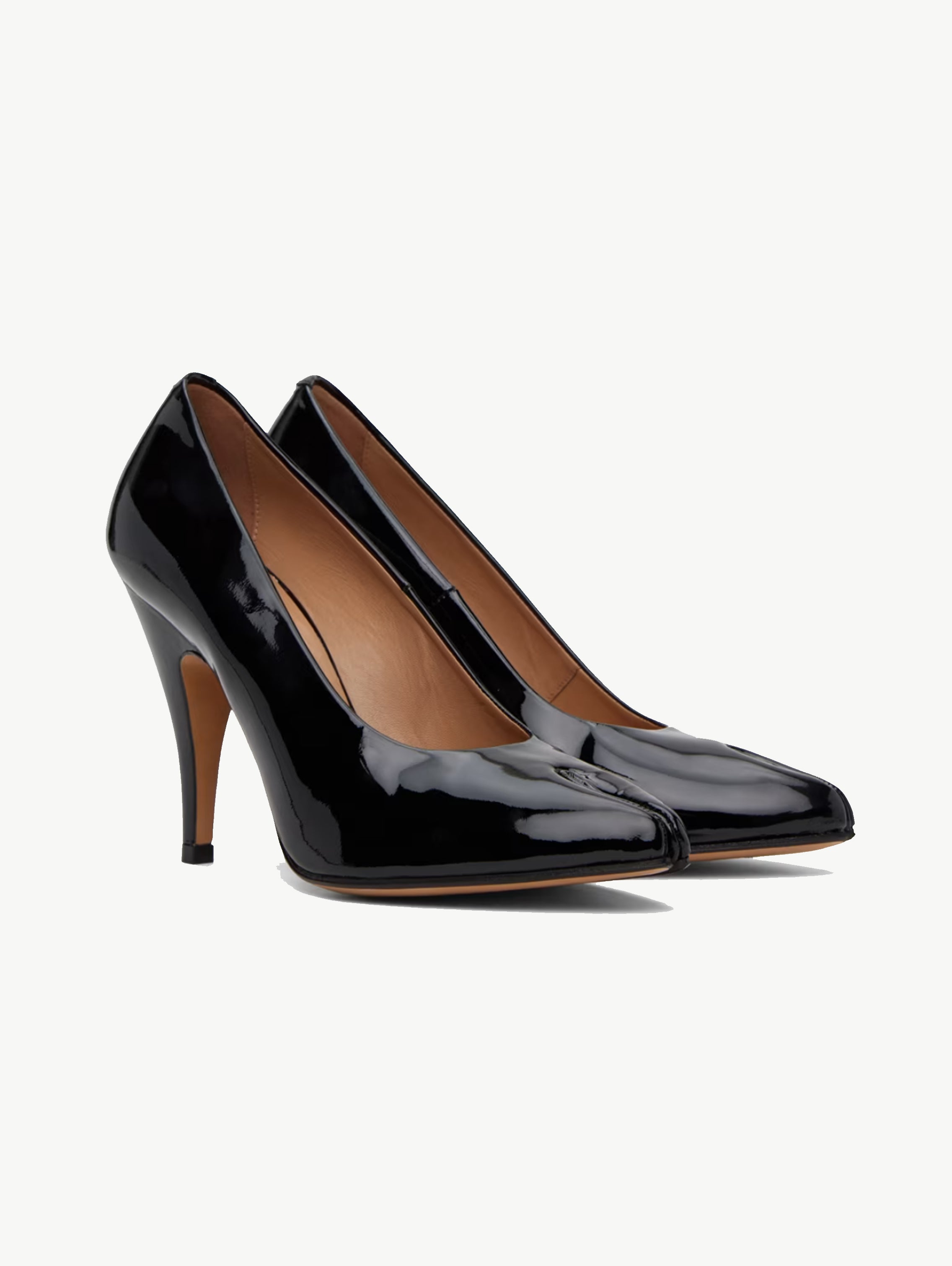 Black tabi patent heels