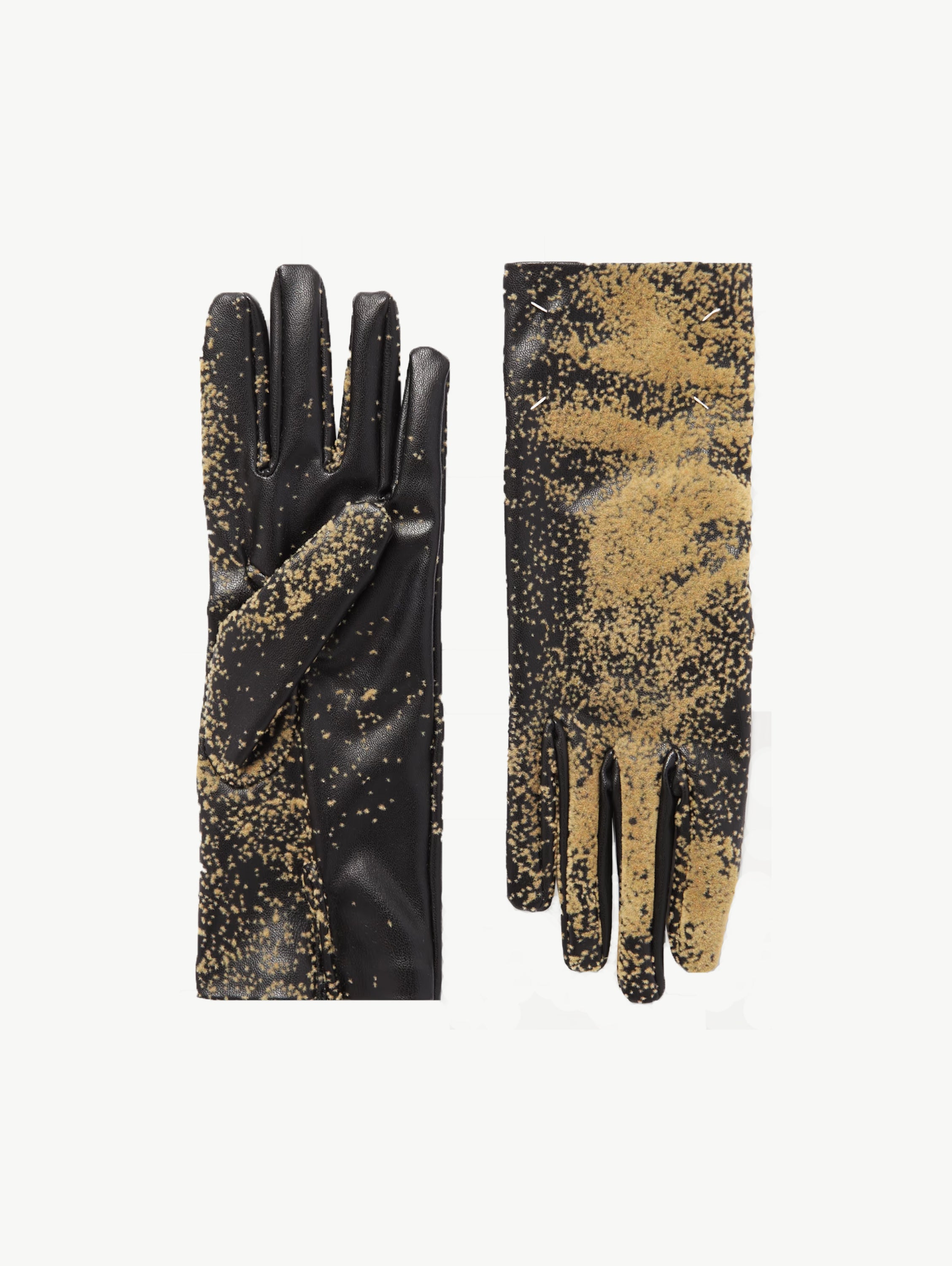 Flocked faux leather gloves