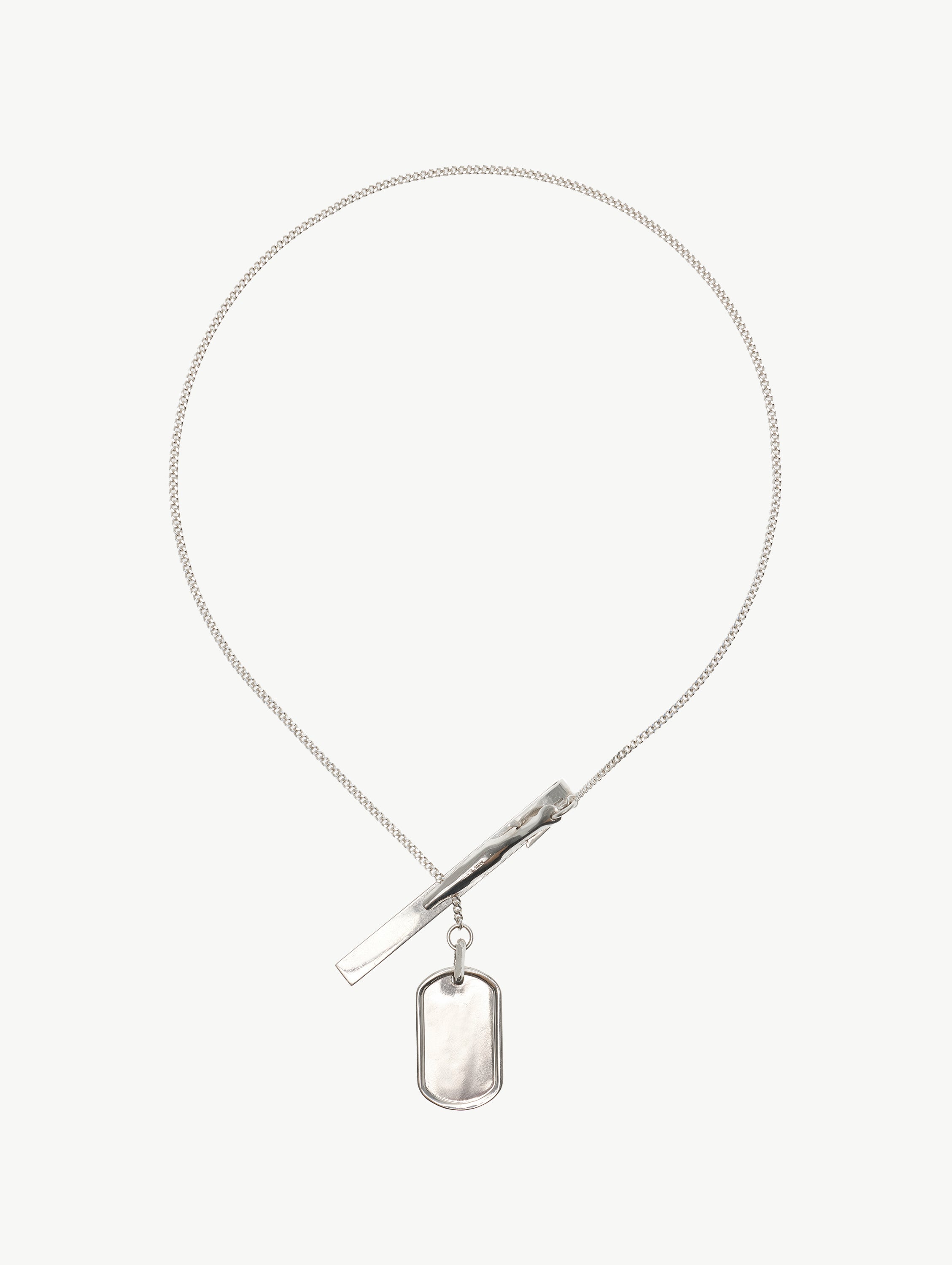 Long tie clip sterling silver chain necklace