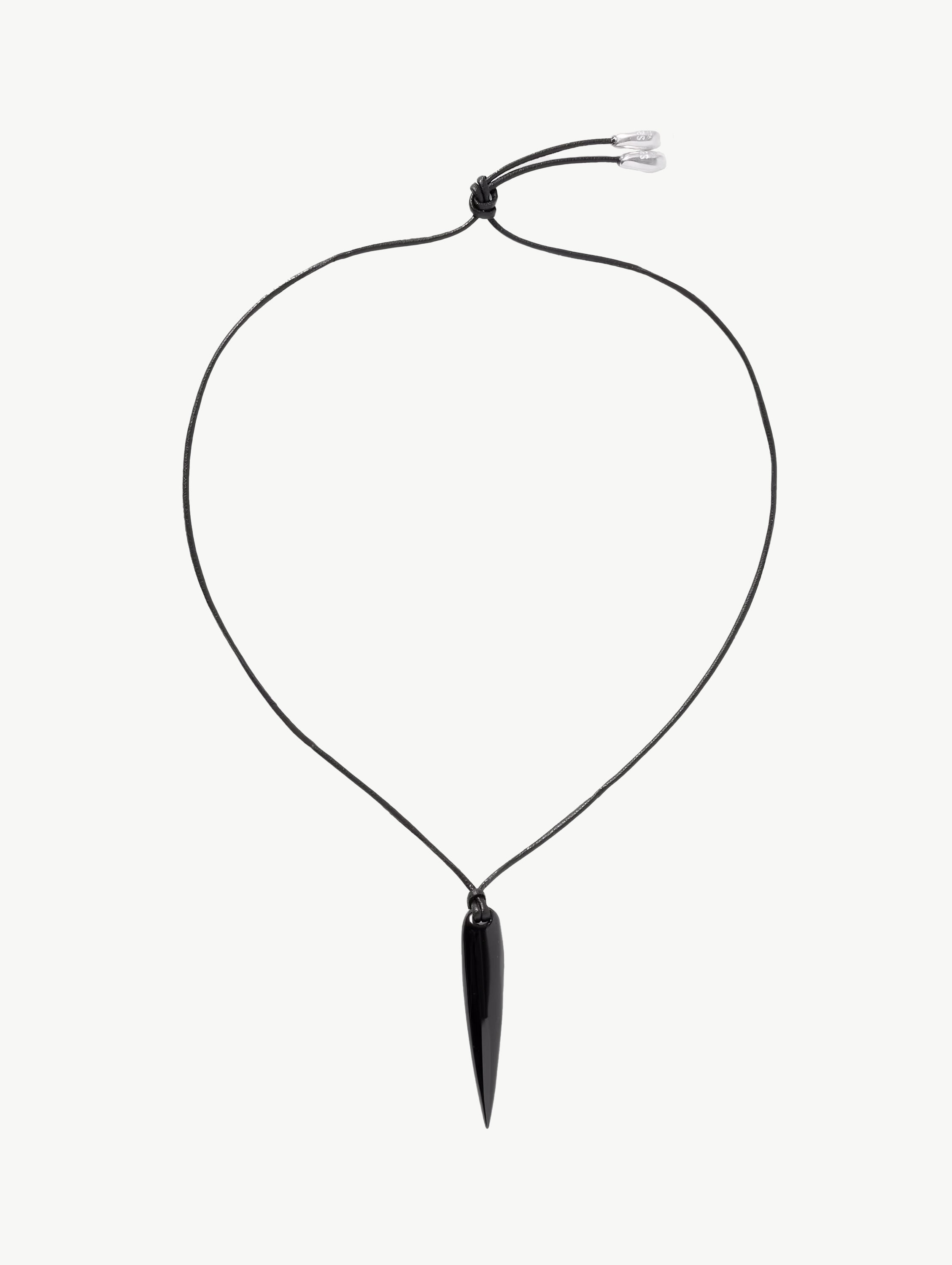 Spear silver, onyx and cord necklace