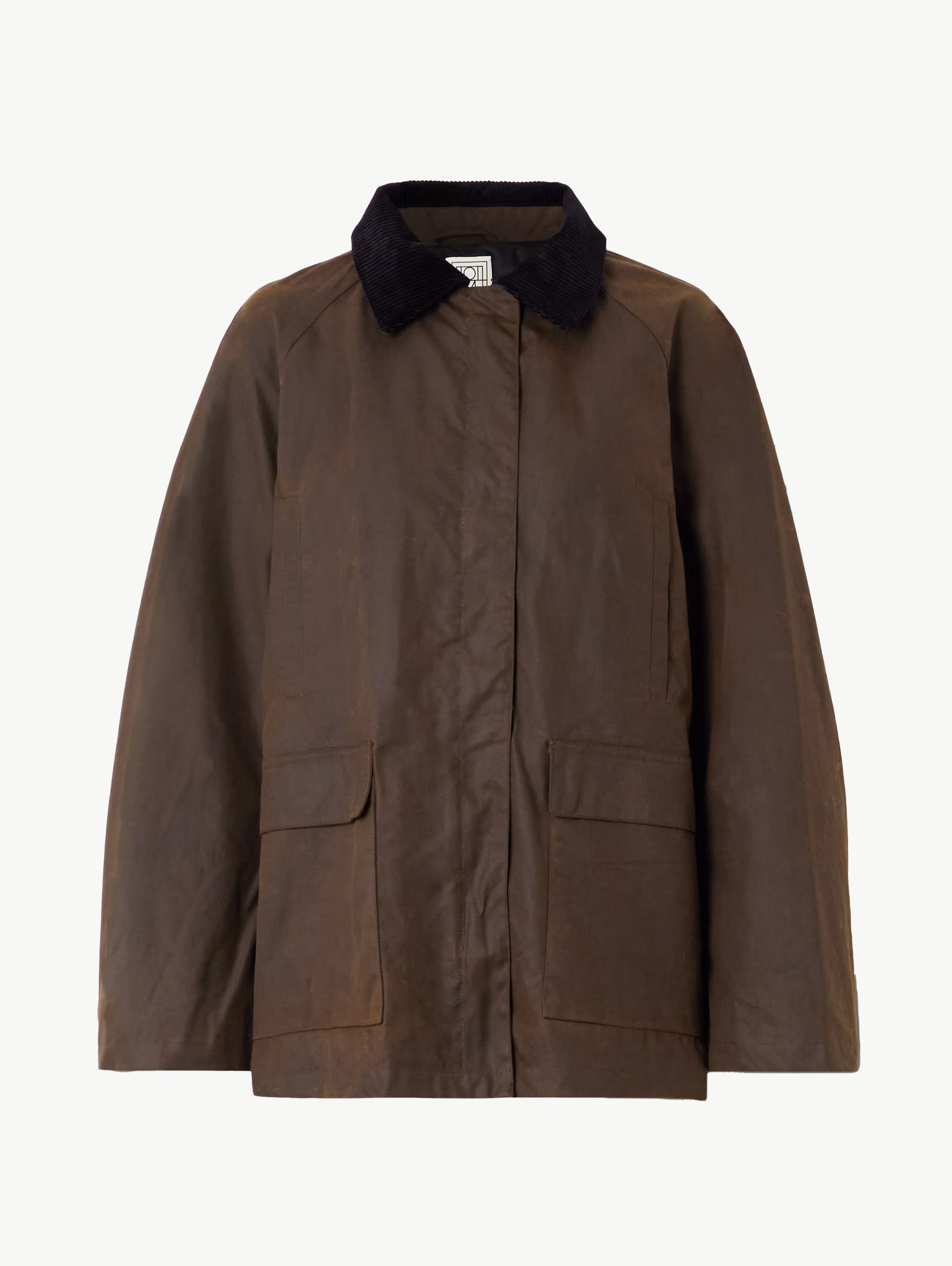 Oversized corduroy-trimmed waxed organic cotton jacket
