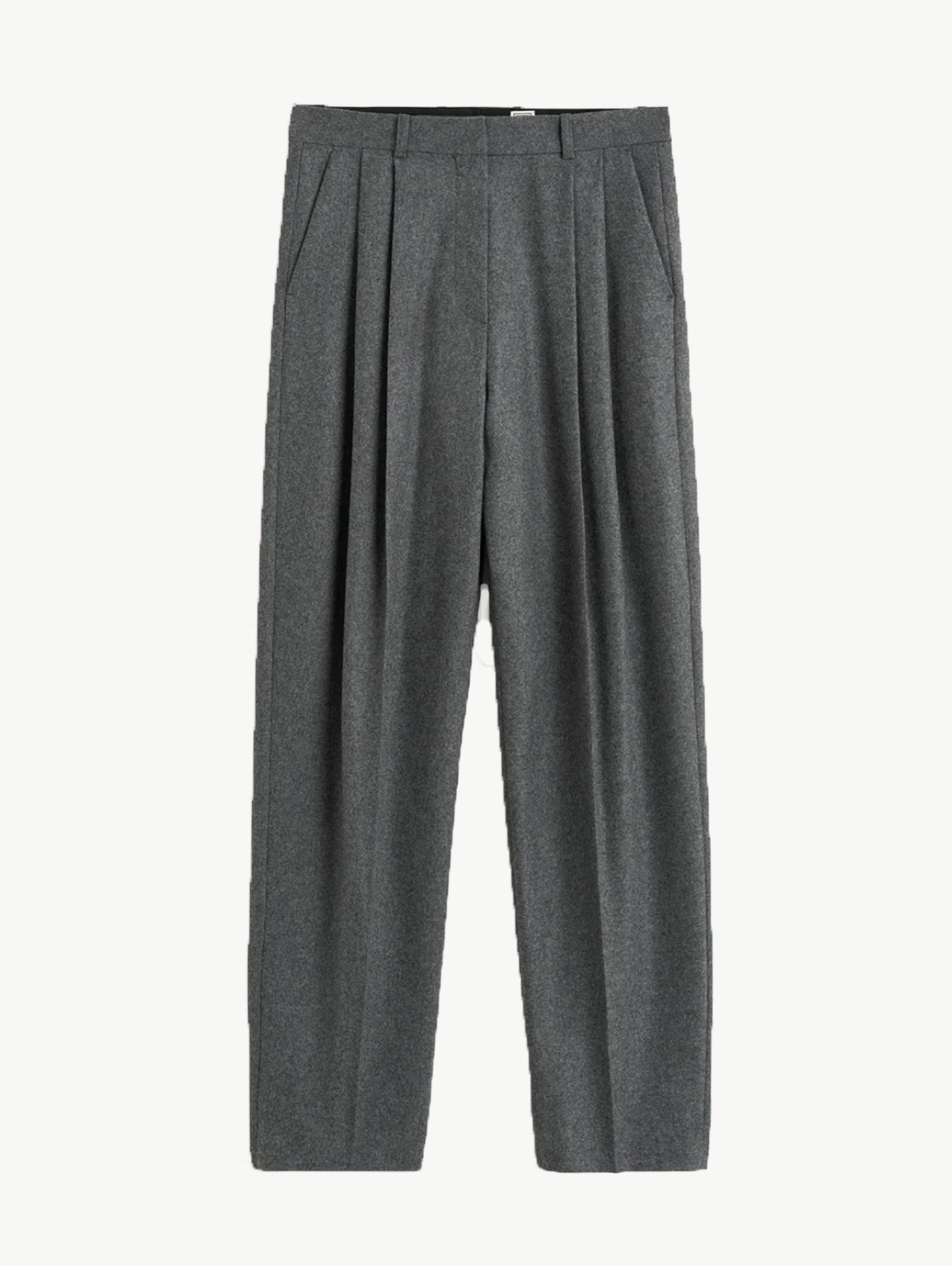 Pleated wool-blend straight pants