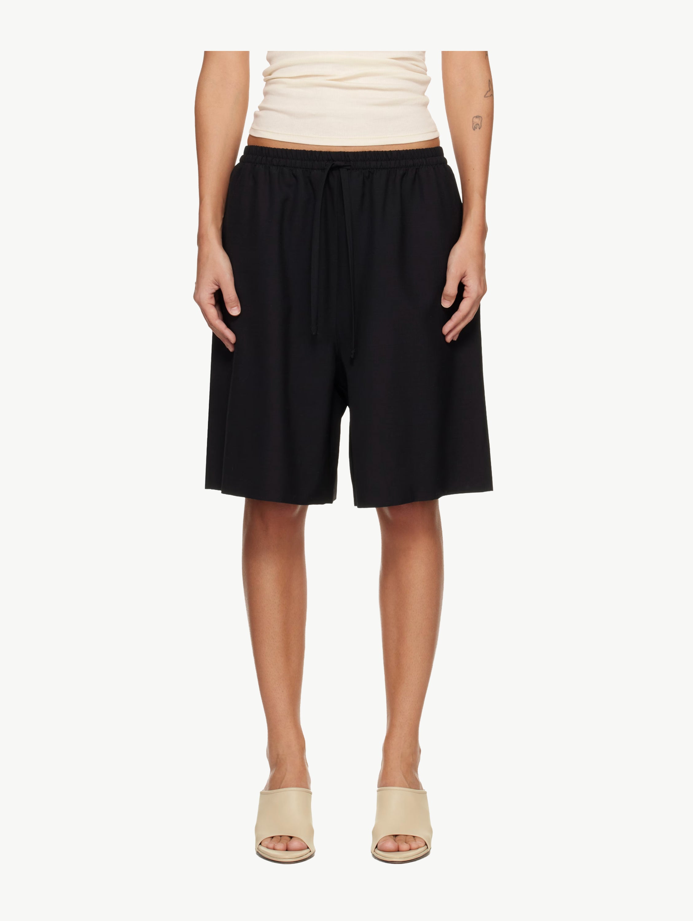 black drawstring shorts