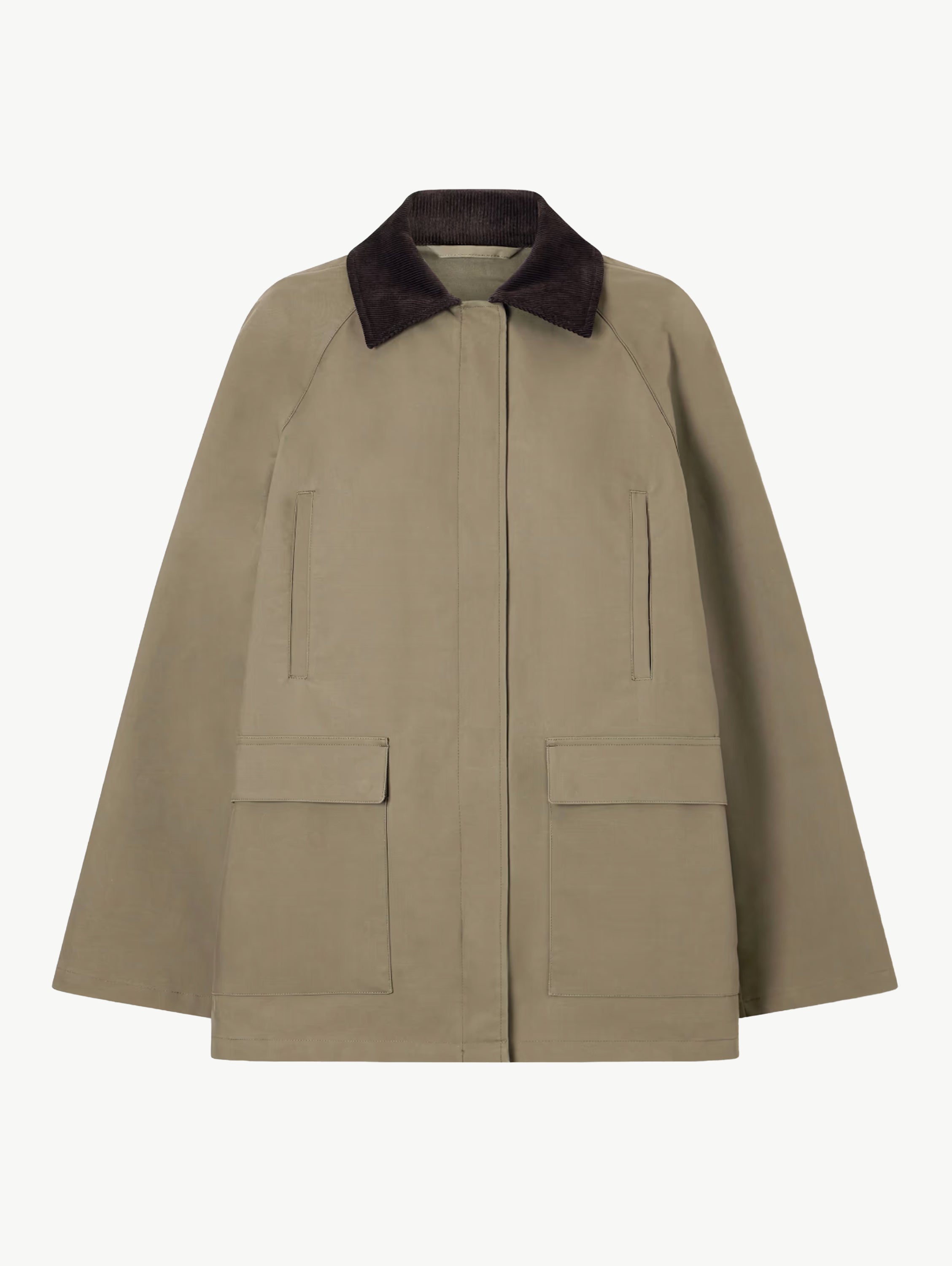 Corduroy-trimmed cotton-gabardine coat army
