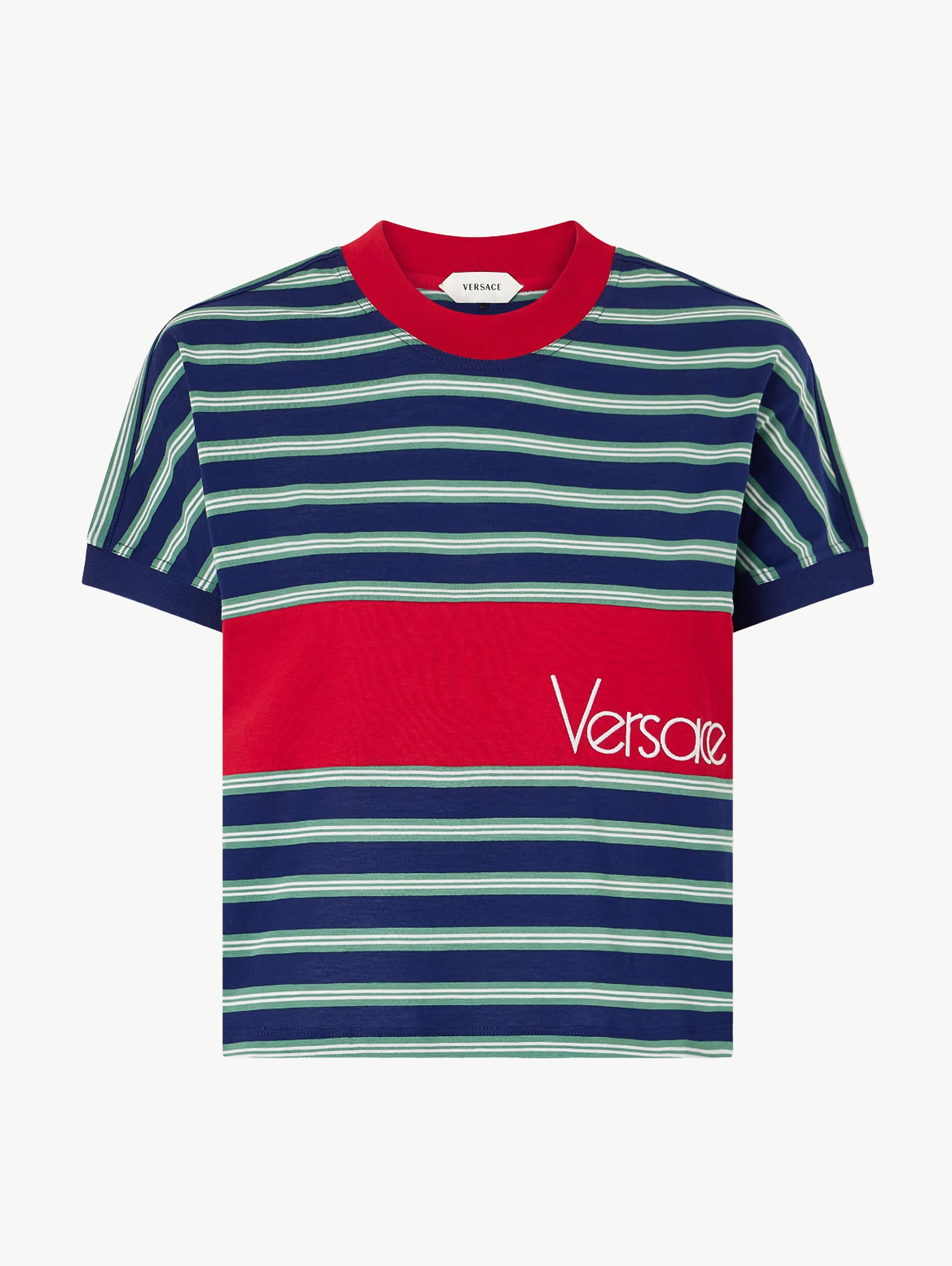 Logo embroidered striped cotton T-Shirt